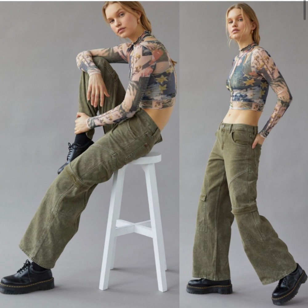 BDG Low-Rise Seamed Cargo Jean Green Wide Leg Urban Outfitters